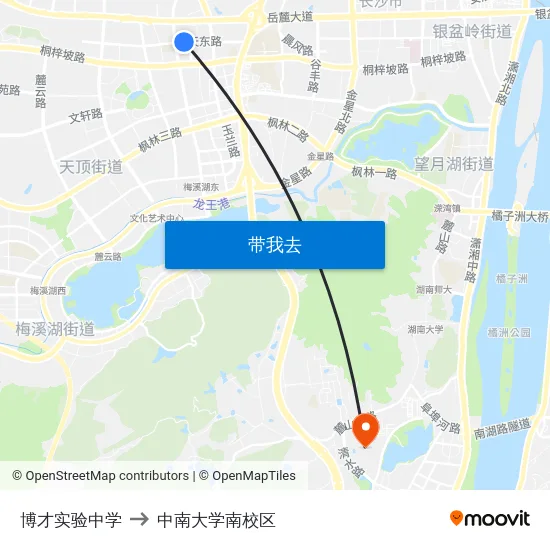 博才实验中学 to 中南大学南校区 map
