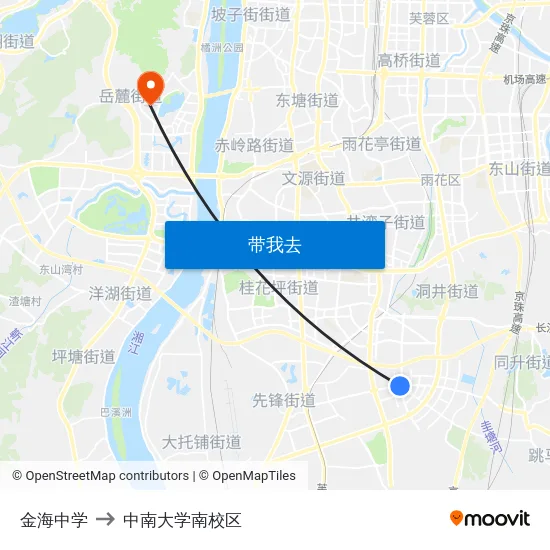 金海中学 to 中南大学南校区 map