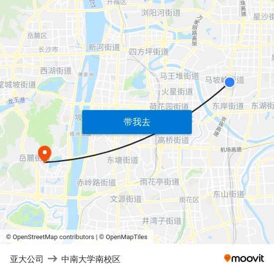 亚大公司 to 中南大学南校区 map