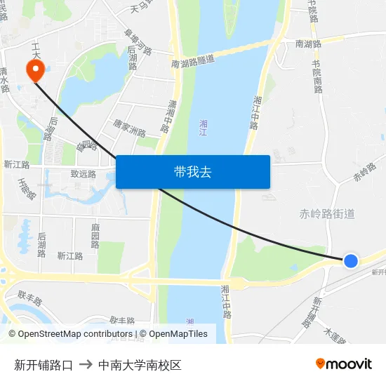 新开铺路口 to 中南大学南校区 map