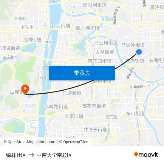 锦林社区 to 中南大学南校区 map