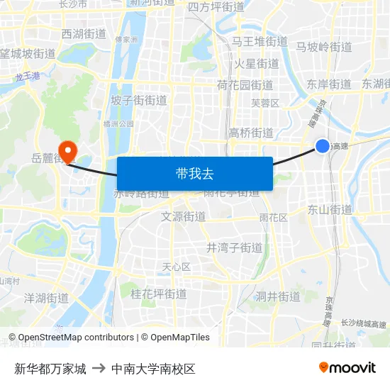 新华都万家城 to 中南大学南校区 map