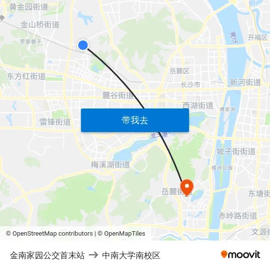 金南家园公交首末站 to 中南大学南校区 map