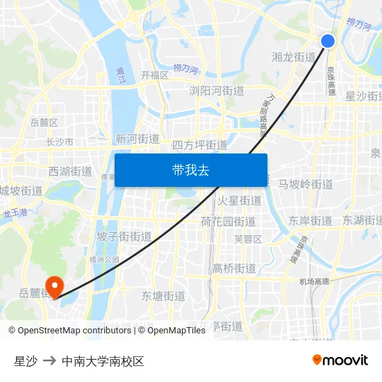 星沙 to 中南大学南校区 map