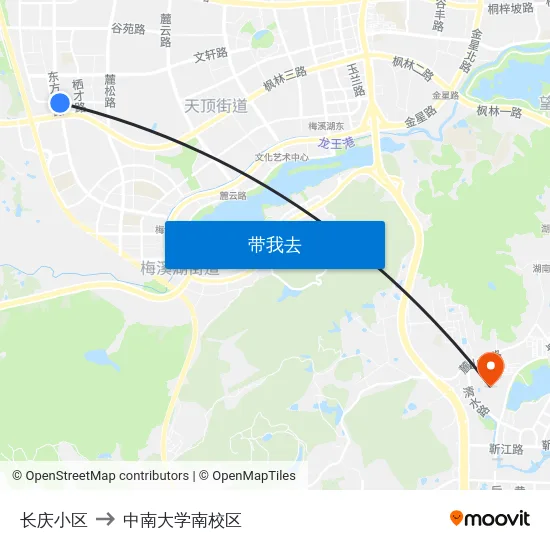 长庆小区 to 中南大学南校区 map