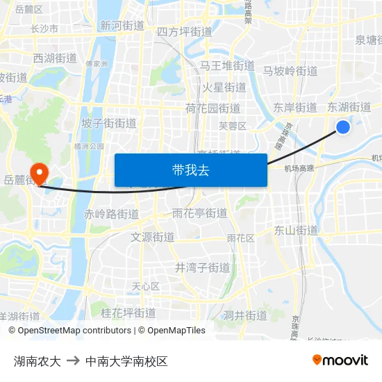 湖南农大 to 中南大学南校区 map