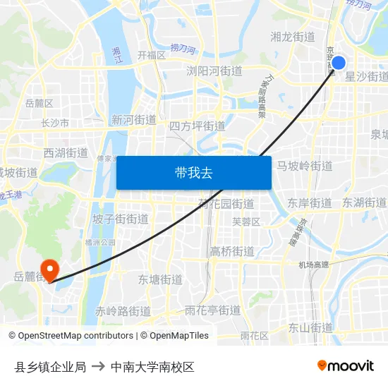 县乡镇企业局 to 中南大学南校区 map