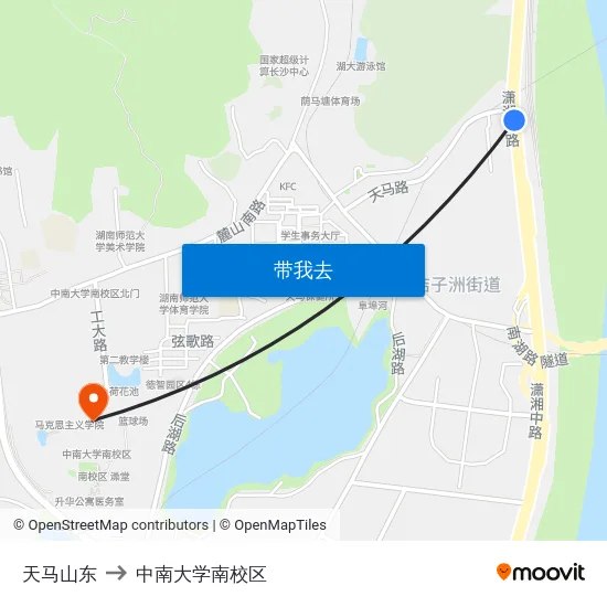 天马山东 to 中南大学南校区 map