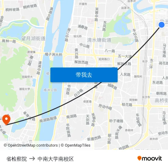 省检察院 to 中南大学南校区 map