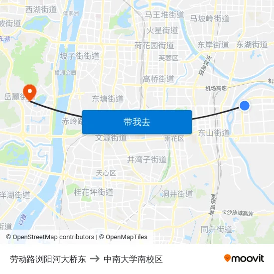 劳动路浏阳河大桥东 to 中南大学南校区 map
