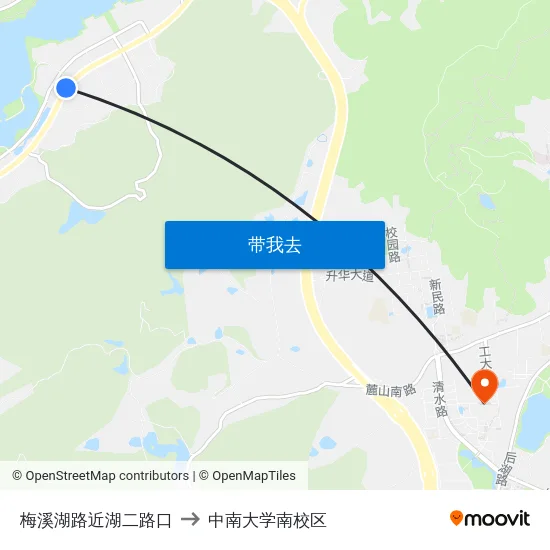 梅溪湖路近湖二路口 to 中南大学南校区 map