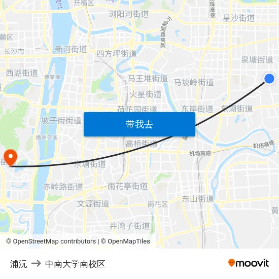 浦沅 to 中南大学南校区 map