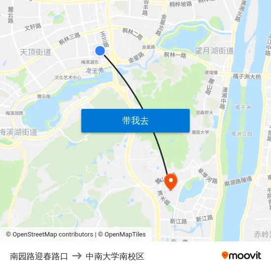 南园路迎春路口 to 中南大学南校区 map