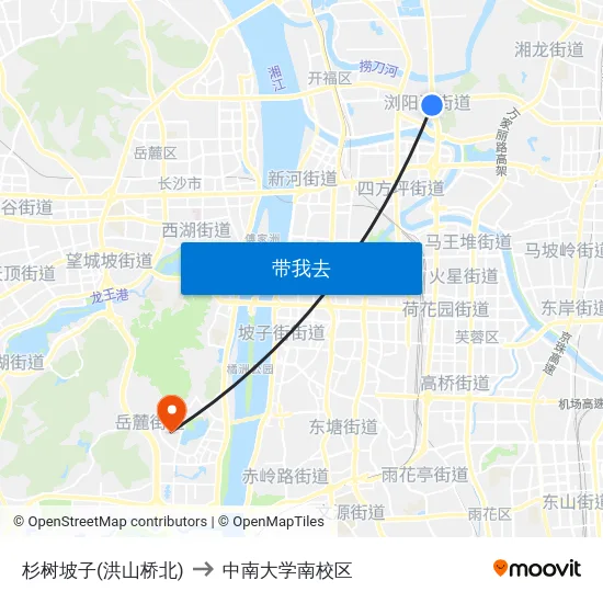 杉树坡子(洪山桥北) to 中南大学南校区 map