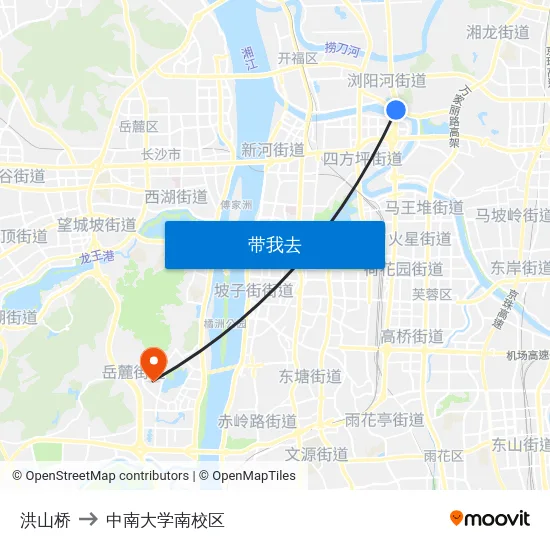 洪山桥 to 中南大学南校区 map