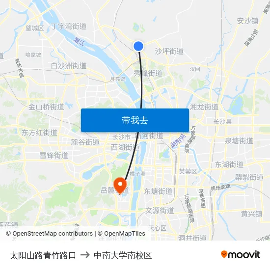 太阳山路青竹路口 to 中南大学南校区 map