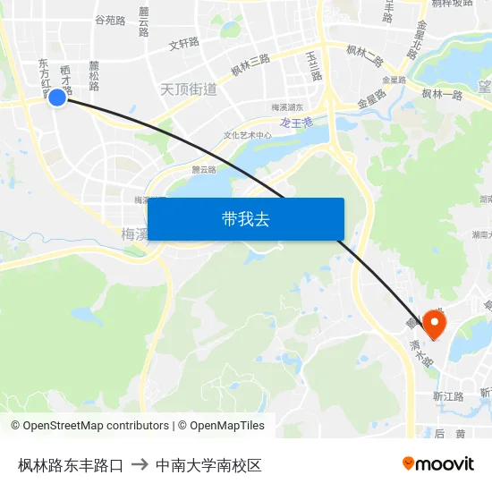 枫林路东丰路口 to 中南大学南校区 map