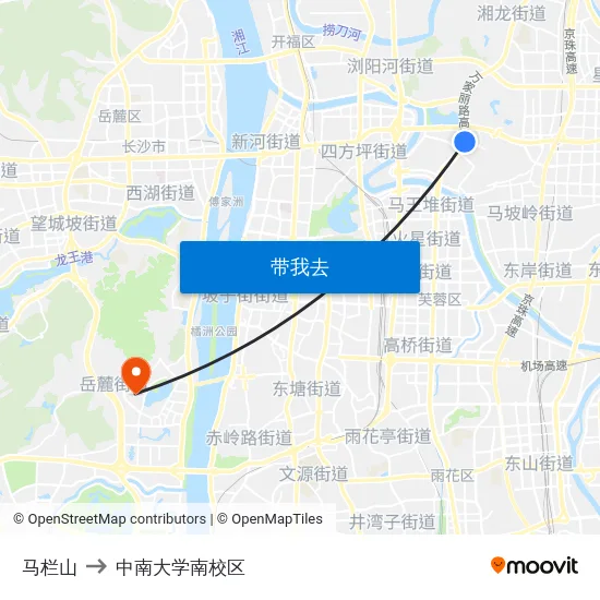 马栏山 to 中南大学南校区 map