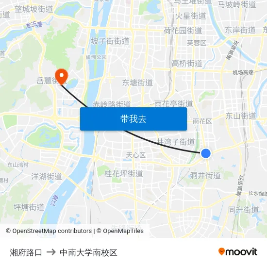 湘府路口 to 中南大学南校区 map
