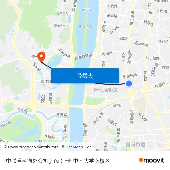 中联重科海外公司(浦沅) to 中南大学南校区 map