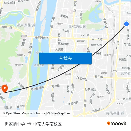 田家炳中学 to 中南大学南校区 map