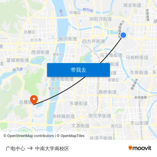 广电中心 to 中南大学南校区 map