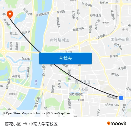 莲花小区 to 中南大学南校区 map
