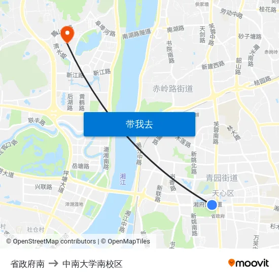 省政府南 to 中南大学南校区 map