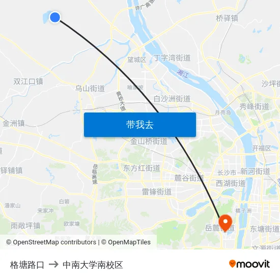 格塘路口 to 中南大学南校区 map