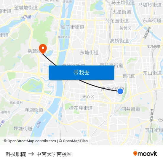 科技职院 to 中南大学南校区 map