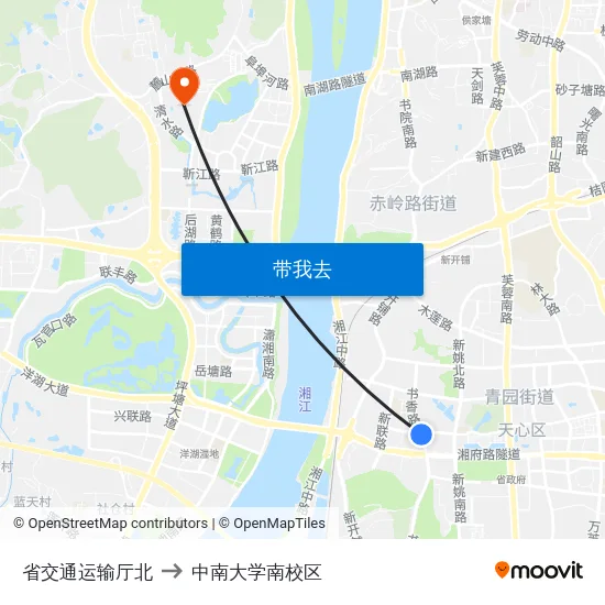 省交通运输厅北 to 中南大学南校区 map