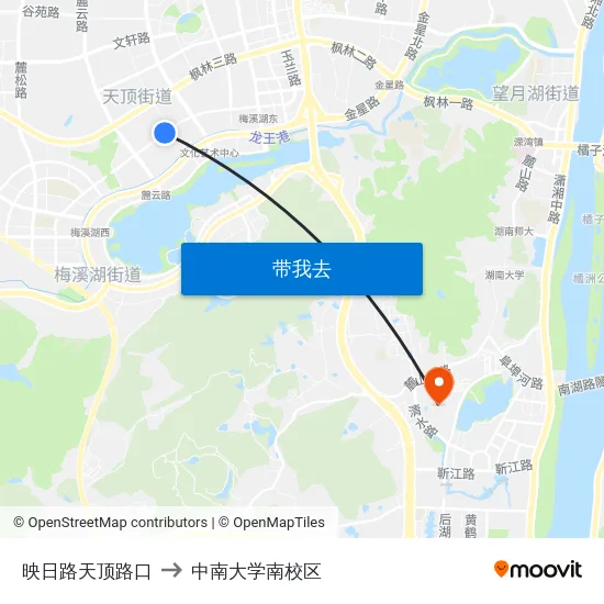 映日路天顶路口 to 中南大学南校区 map
