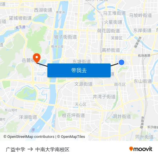 广益中学 to 中南大学南校区 map