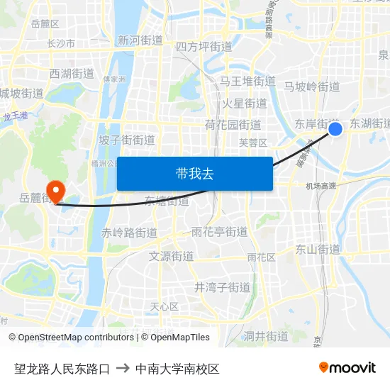 望龙路人民东路口 to 中南大学南校区 map