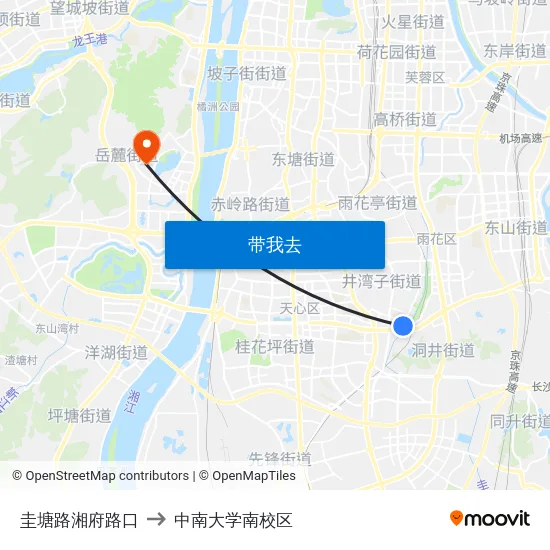 圭塘路湘府路口 to 中南大学南校区 map