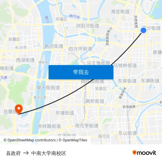 县政府 to 中南大学南校区 map