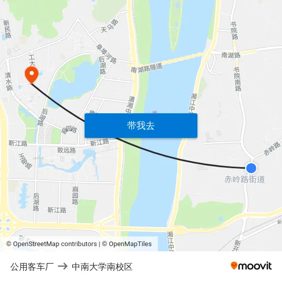 公用客车厂 to 中南大学南校区 map