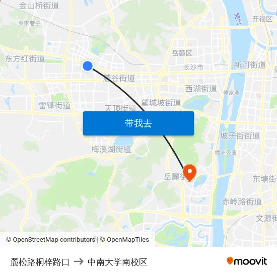 麓松路桐梓路口 to 中南大学南校区 map