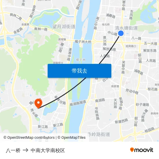 八一桥 to 中南大学南校区 map
