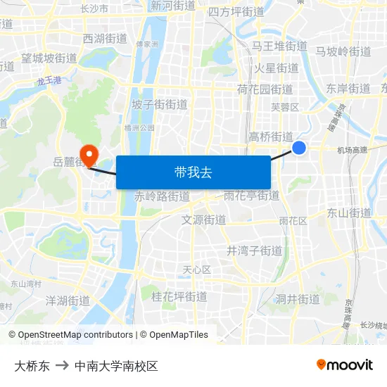 大桥东 to 中南大学南校区 map