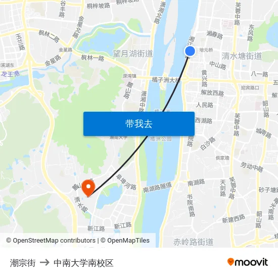 潮宗街 to 中南大学南校区 map