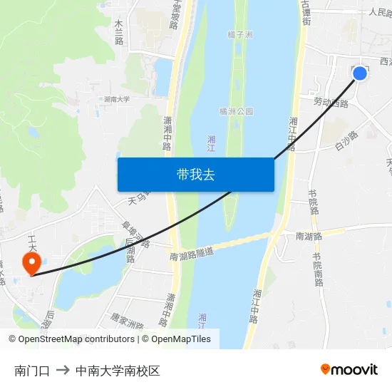 南门口 to 中南大学南校区 map