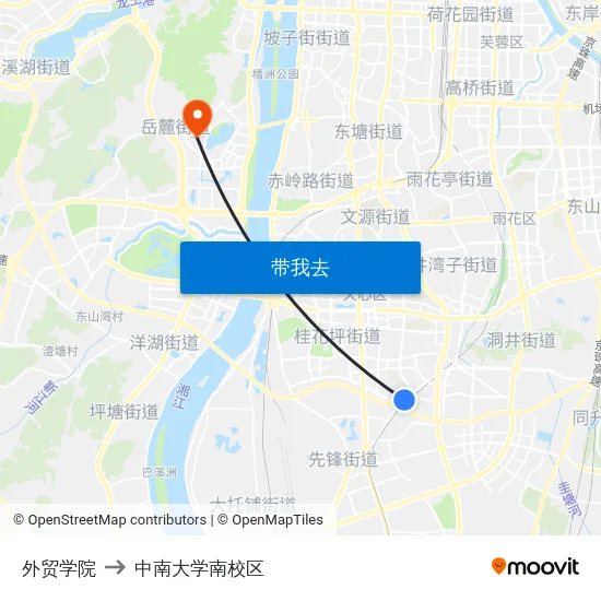 外贸学院 to 中南大学南校区 map