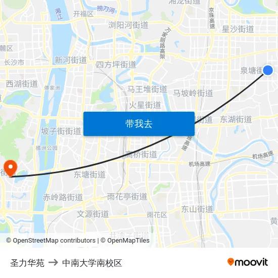 圣力华苑 to 中南大学南校区 map