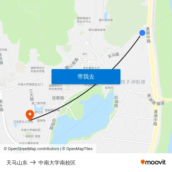天马山东 to 中南大学南校区 map