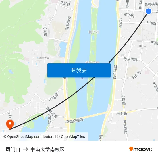 司门口 to 中南大学南校区 map