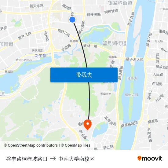谷丰路桐梓坡路口 to 中南大学南校区 map