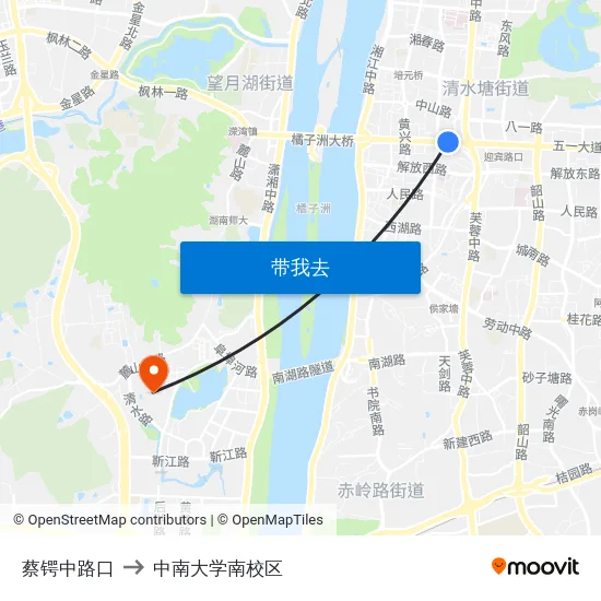 蔡锷中路口 to 中南大学南校区 map