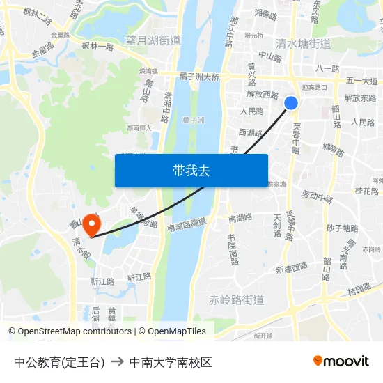 中公教育(定王台) to 中南大学南校区 map