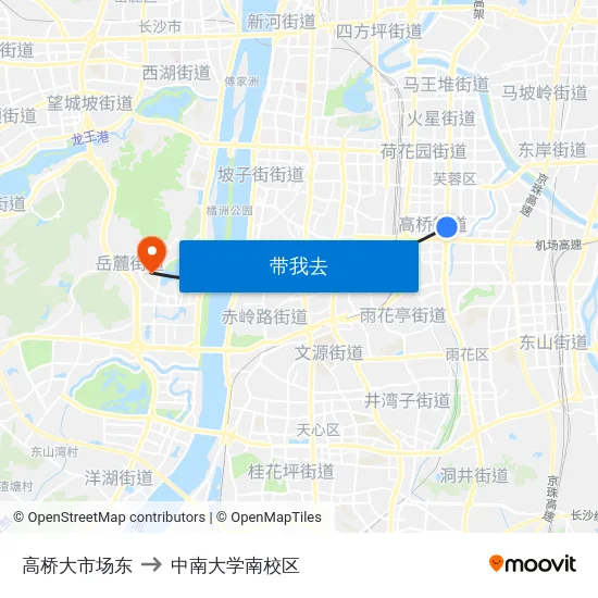高桥大市场东 to 中南大学南校区 map